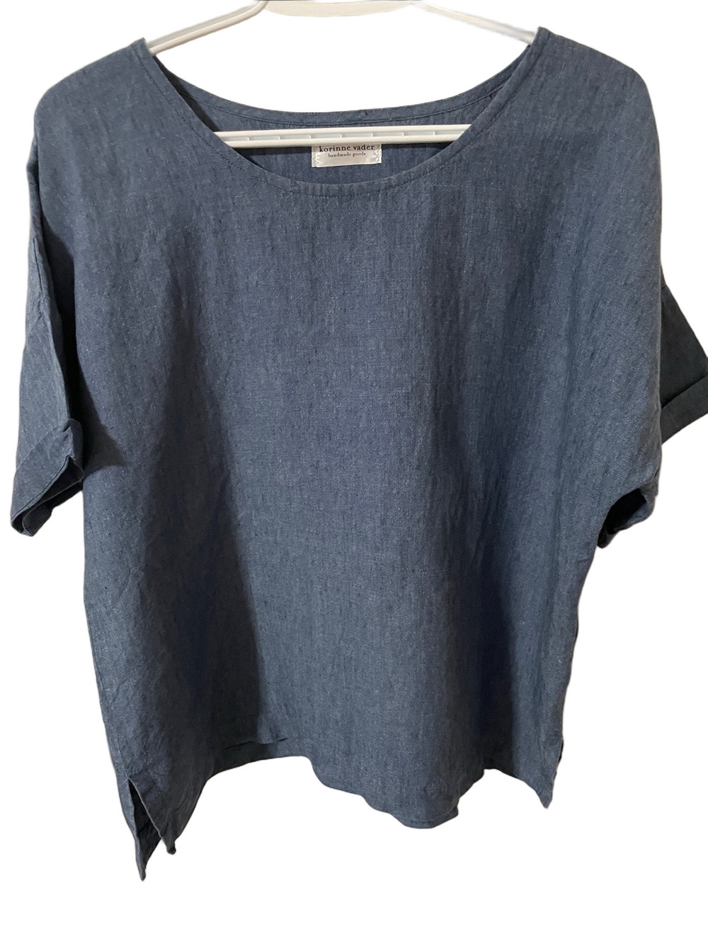 Corrine Vader Blue Linen Tunic Top O/S